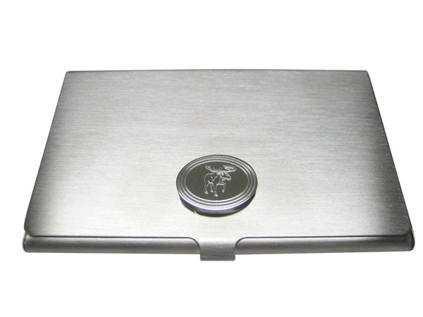 Silver Toned Etched Oval Moose Business Card Holder
