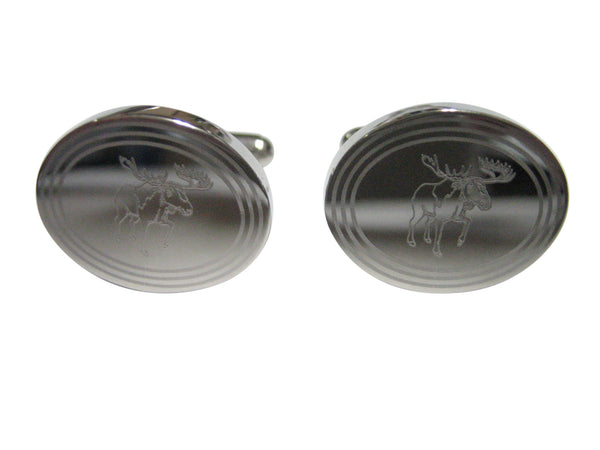 Silver Toned Etched Oval Moose Cufflinks