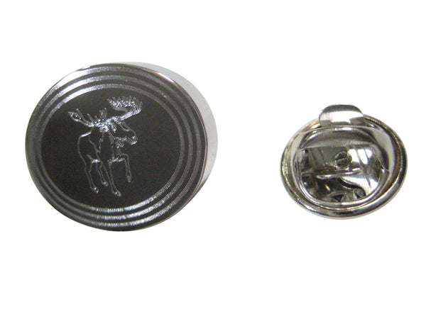 Silver Toned Etched Oval Moose Lapel Pin
