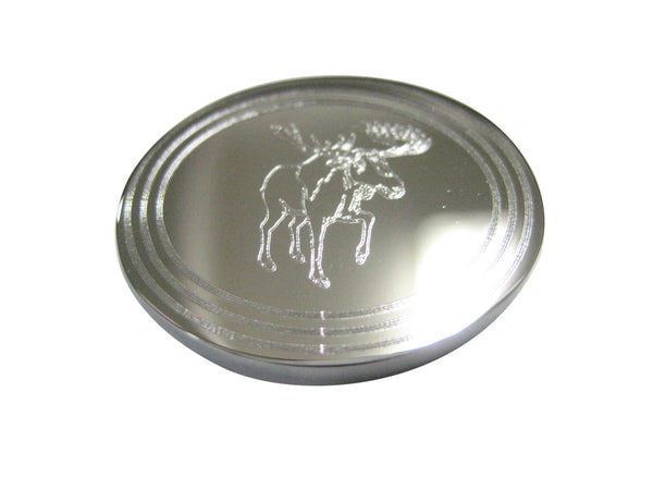 Silver Toned Etched Oval Moose Magnet