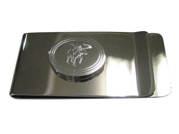 Silver Toned Etched Oval Moose Money Clip