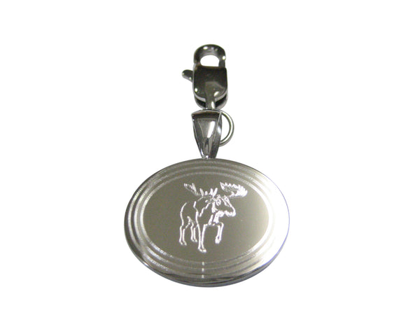 Silver Toned Etched Oval Moose Pendant Zipper Pull Charm