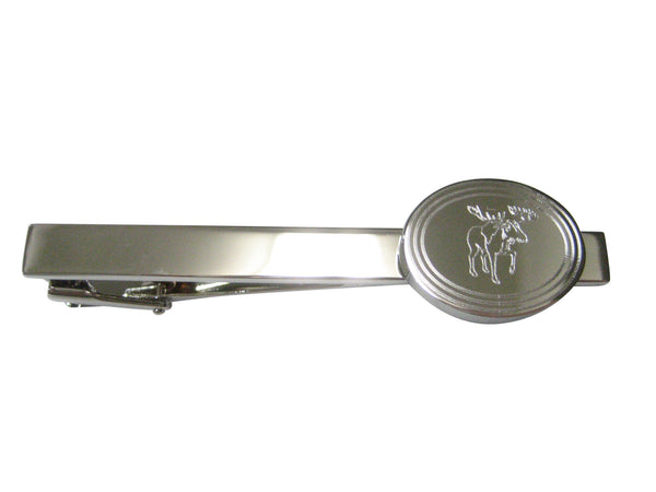 Silver Toned Etched Oval Moose Tie Clip