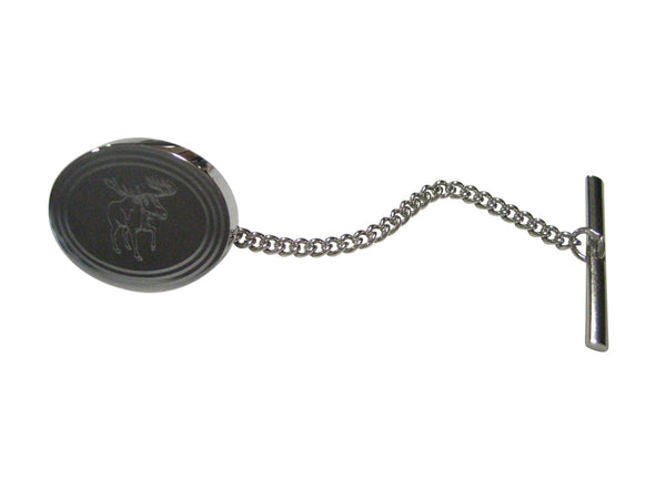 Silver Toned Etched Oval Moose Tie Tack