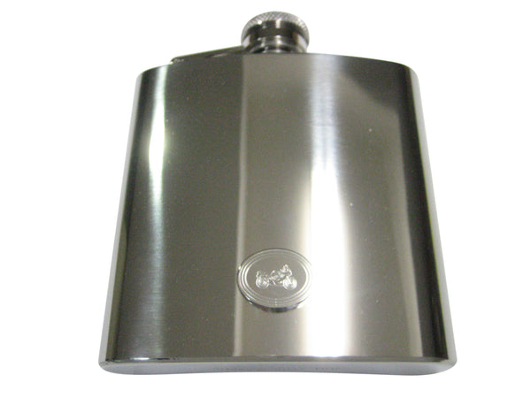 Silver Toned Etched Oval Motorcycle 6oz Flask