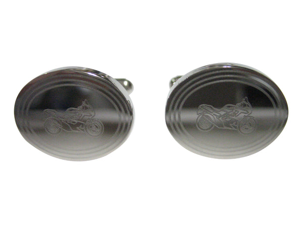 Silver Toned Etched Oval Motorcycle Cufflinks