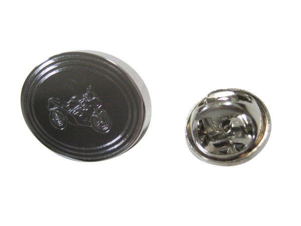 Silver Toned Etched Oval Motorcycle Lapel Pin