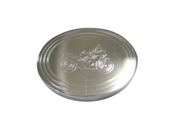 Silver Toned Etched Oval Motorcycle Magnet