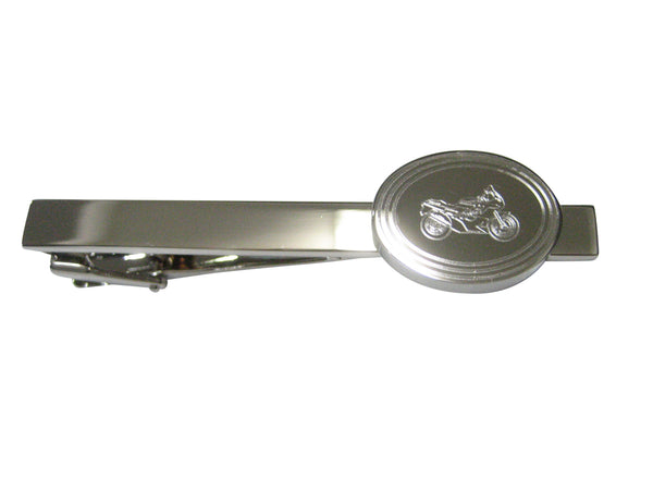 Silver Toned Etched Oval Motorcycle Tie Clip