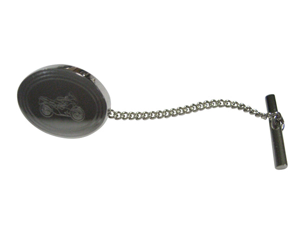 Silver Toned Etched Oval Motorcycle Tie Tack