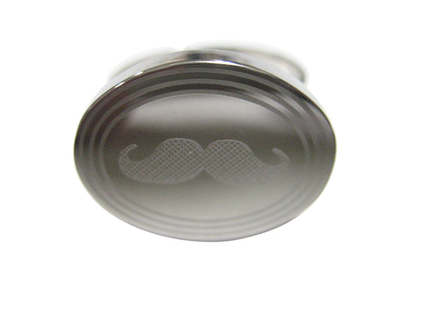 Silver Toned Etched Oval Mustache Adjustable Size Fashion Ring