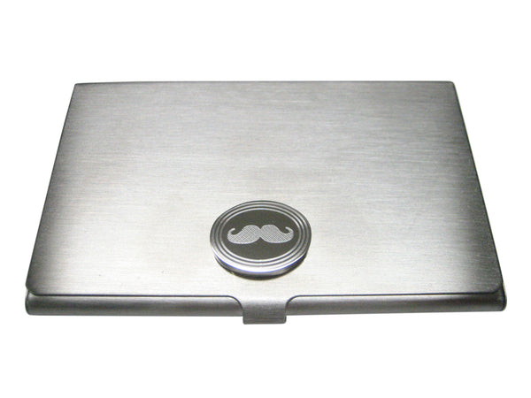 Silver Toned Etched Oval Mustache Business Card Holder