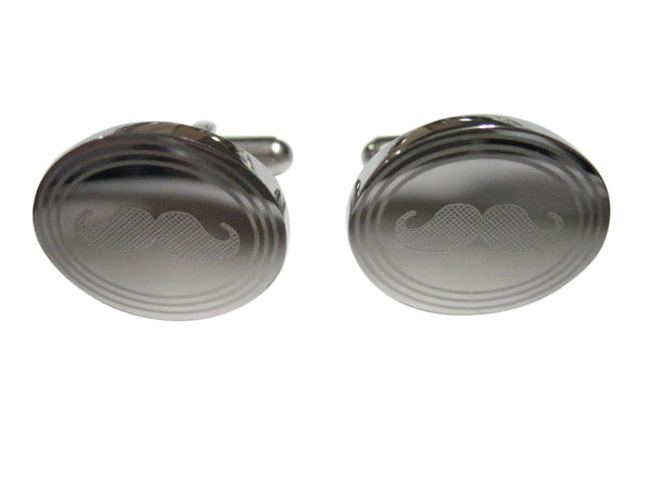 Silver Toned Etched Oval Mustache Cufflinks