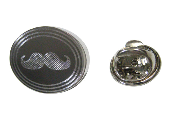 Silver Toned Etched Oval Mustache Lapel Pin