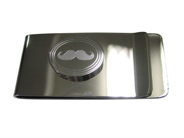 Silver Toned Etched Oval Mustache Money Clip