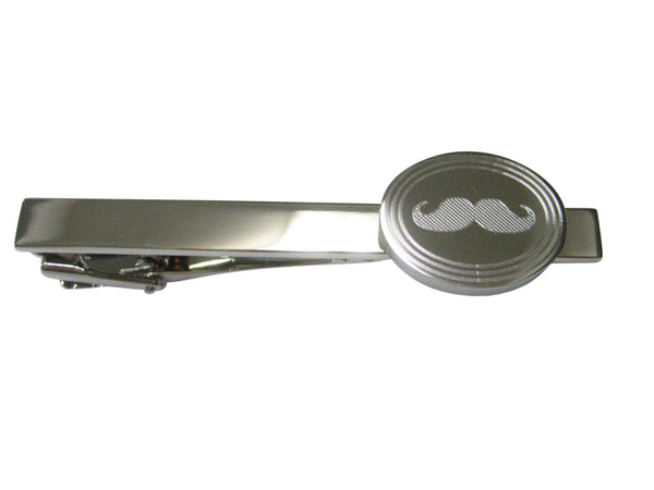 Silver Toned Etched Oval Mustache Tie Clip