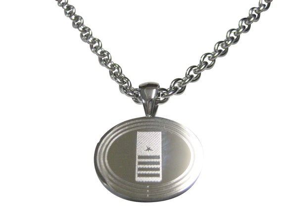 Silver Toned Etched Oval Nautical Captain Rank Pendant Necklace