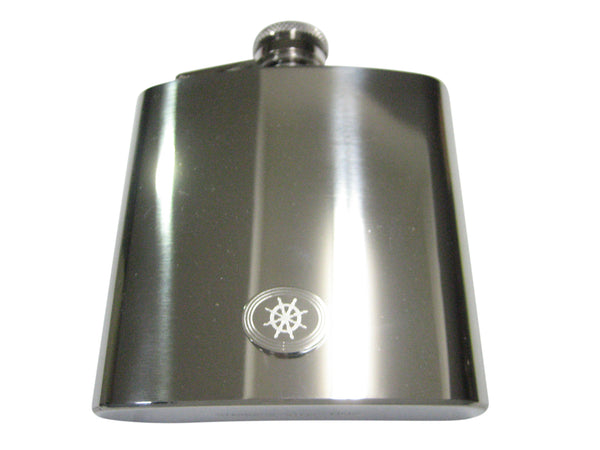 Silver Toned Etched Oval Nautical Helm 6oz Flask