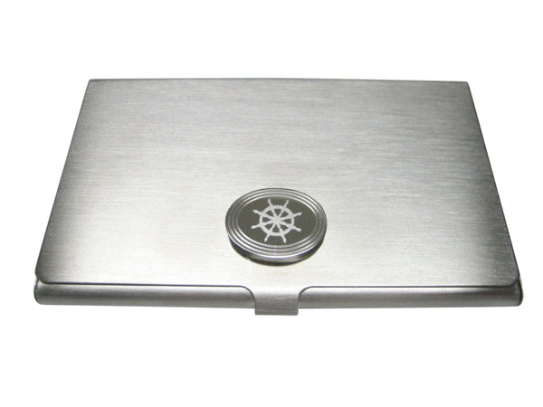 Silver Toned Etched Oval Mustache Business Card Holder