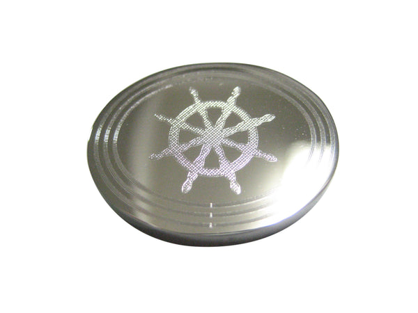 Silver Toned Etched Oval Nautical Helm Magnet