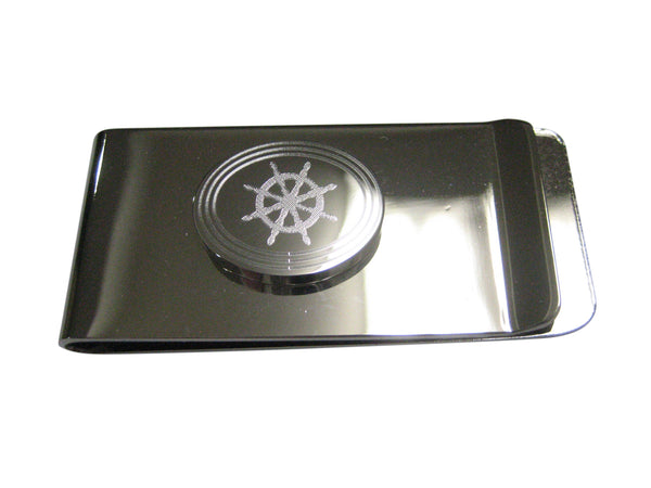 Silver Toned Etched Oval Nautical Helm Money Clip