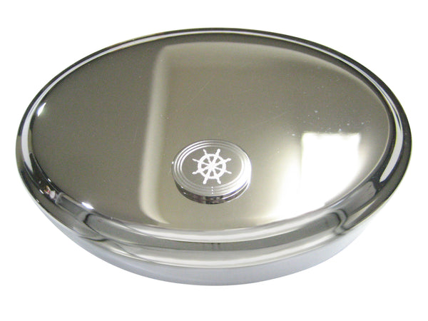Silver Toned Etched Oval Nautical Helm Oval Trinket Jewelry Box