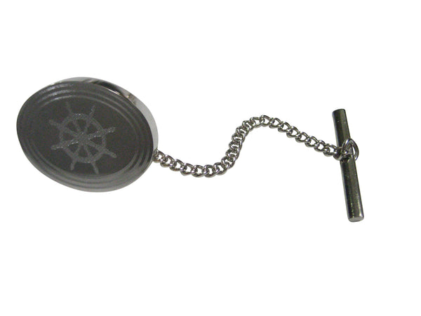 Silver Toned Etched Oval Nautical Helm Tie Tack