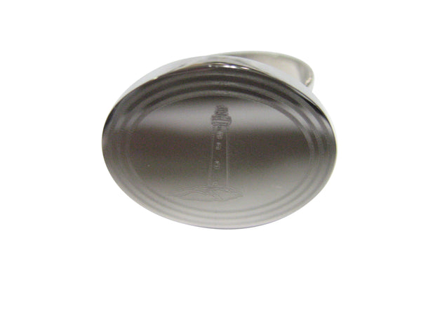 Silver Toned Etched Oval Nautical Lighthouse Adjustable Size Fashion Ring