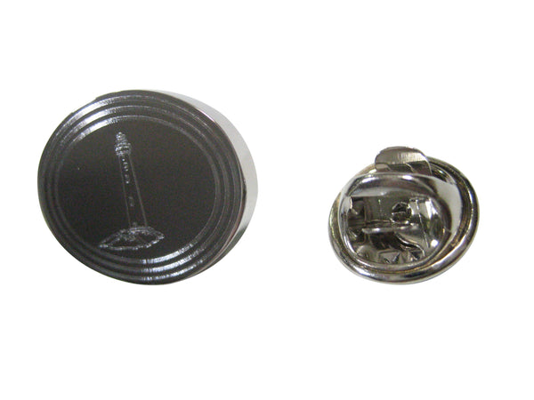 Silver Toned Etched Oval Nautical Lighthouse Lapel Pin