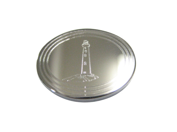 Silver Toned Etched Oval Nautical Lighthouse Magnet