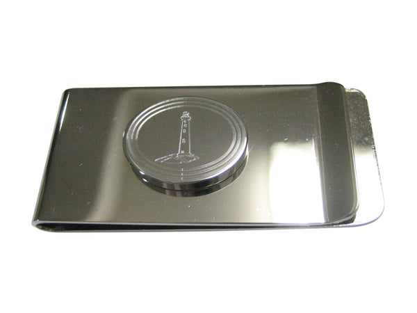 Silver Toned Etched Oval Nautical Lighthouse Money Clip