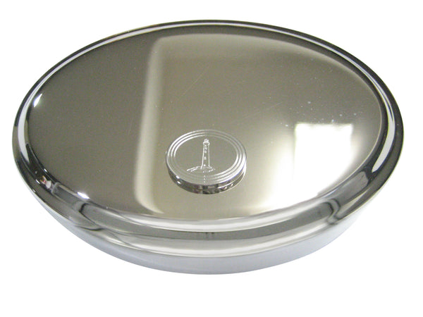Silver Toned Etched Oval Nautical Lighthouse Oval Trinket Jewelry Box