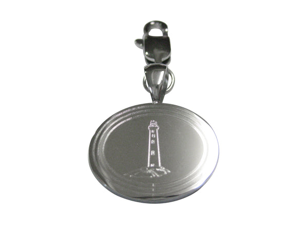 Silver Toned Etched Oval Nautical Lighthouse Pendant Zipper Pull Charm