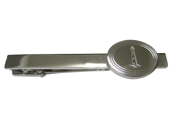 Silver Toned Etched Oval Nautical Lighthouse Tie Clip