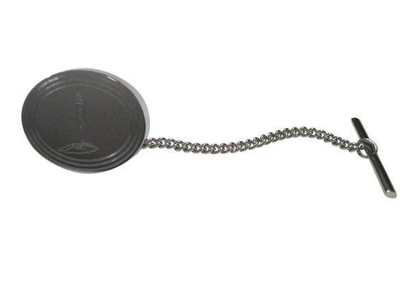 Silver Toned Etched Oval Nautical Lighthouse Tie Tack