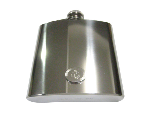 Silver Toned Etched Oval Nautical Roped Anchor 6oz Flask