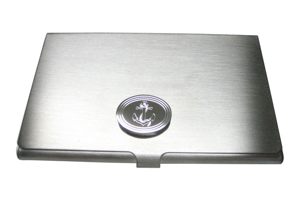 Silver Toned Etched Oval Nautical Roped Anchor Business Card Holder