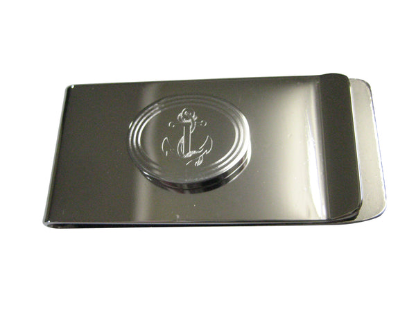 Silver Toned Etched Oval Nautical Roped Anchor Money Clip