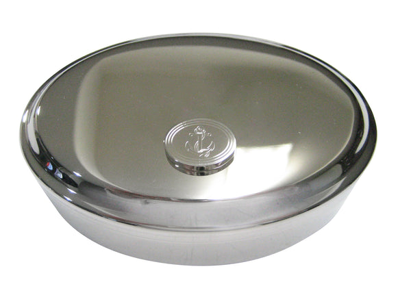 Silver Toned Etched Oval Nautical Roped Anchor Oval Trinket Jewelry Box