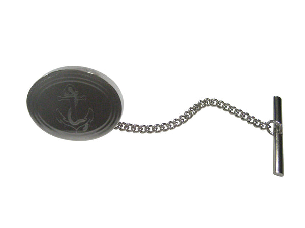 Silver Toned Etched Oval Nautical Roped Anchor Tie Tack