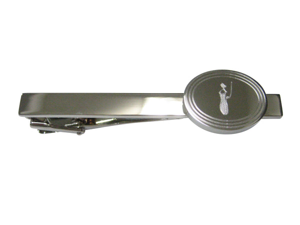 Silver Toned Etched Oval Nepenthes Pitcher Carnivorous Plant Tie Clip