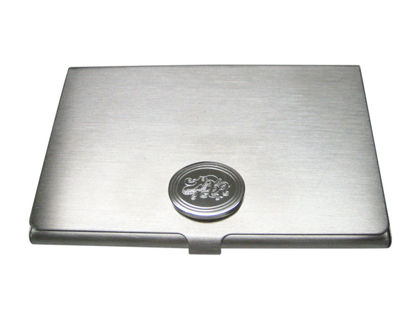 Silver Toned Etched Oval Octopus Business Card Holder