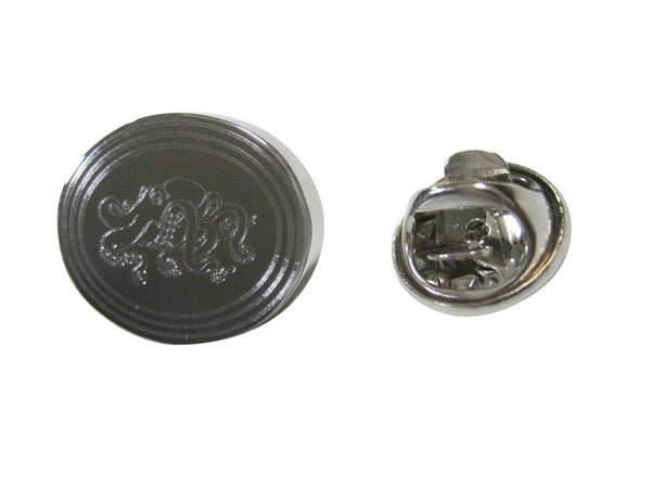 Silver Toned Etched Oval Octopus Lapel Pin