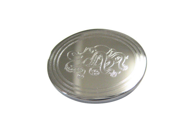 Silver Toned Etched Oval Octopus Magnet