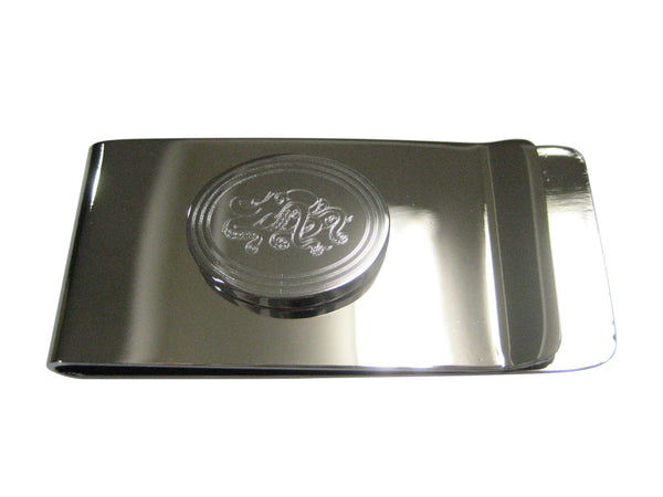 Silver Toned Etched Oval Octopus Money Clip
