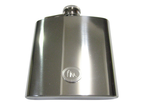 Silver Toned Etched Oval Oil Drill 6oz Flask