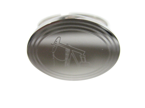 Silver Toned Etched Oval Oil Drill Adjustable Size Fashion Ring