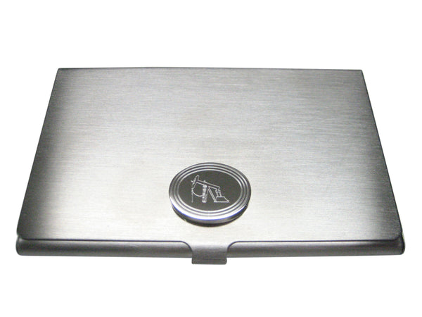 Silver Toned Etched Oval Oil Drill Business Card Holder