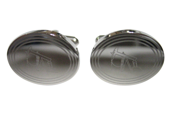 Silver Toned Etched Oval Oil Drill Cufflinks