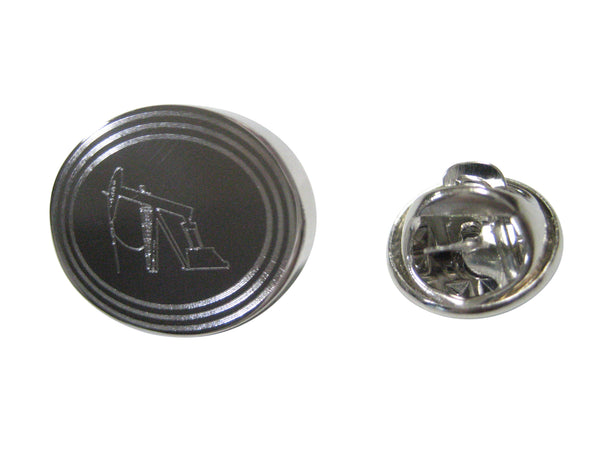 Silver Toned Etched Oval Oil Drill Lapel Pin